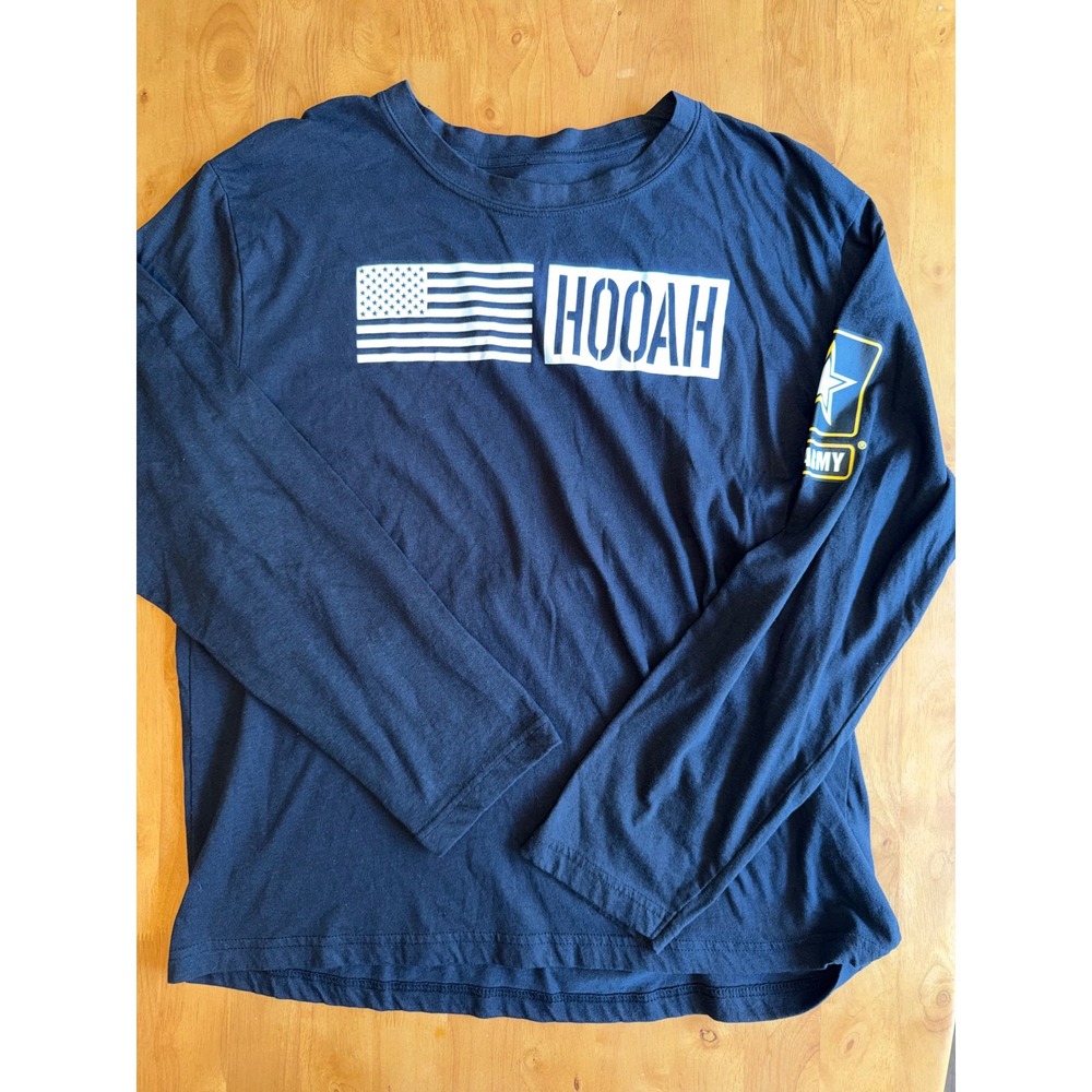 US Army Hooah Graphic Long Sleeve T-Shirt Black Mens XL American Flag Logo 657